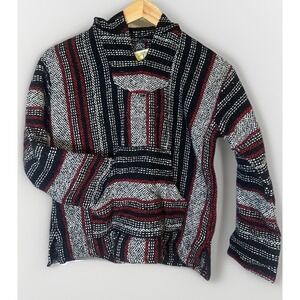 Iguana Jack Hoodie Kid's XL Red Gray Drug Rug Blanket Baja Pullover Sweater